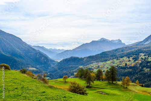 Village of Lansch / Lenz in the Canton Graubünden, view toward Sozas, Switzerland