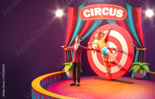 Circus Knife Throwing. 3D Illustration