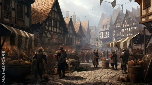 Medieval market created with Generative AI photo