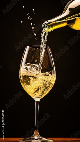 Dynamic Pour of Sparkling White Wine into an Elegant Glass Capturing Motion and Celebration