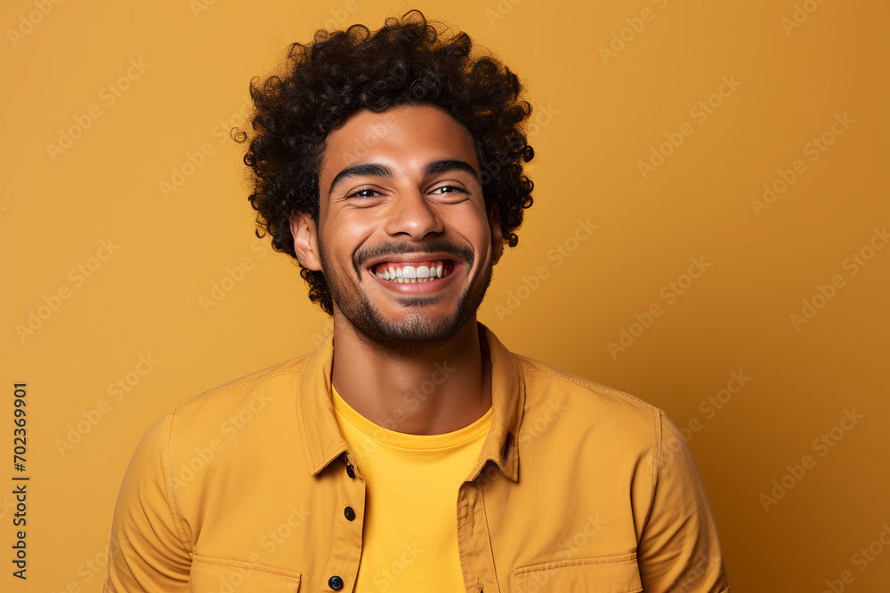 Fototapeta premium Portrait of a happy african american man in yellow jacket . ai generated