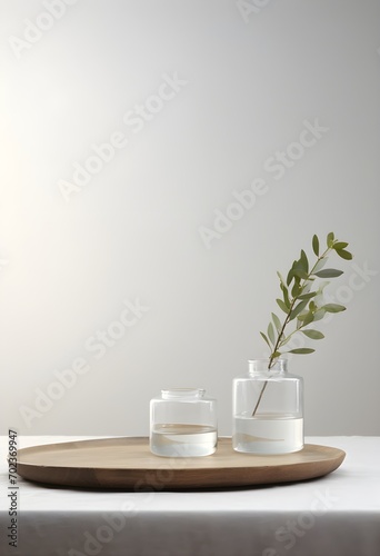 white dishes and glasses  on a white linen tablecloth  play of light  sun rays from the window  minimalism  Nordic style  still life in pastel colors