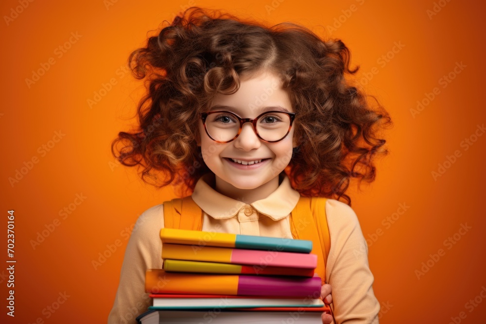 Curly girl wears yellow suit with lots of books in the background Curly girl wears yellow suit with lots of books in the background