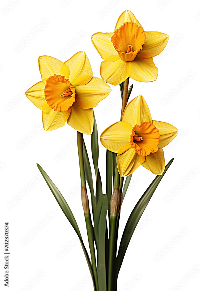 Isolated Cutout of Full-Size Yellow Spring Daffodil Daisy Flower on Transparent Background (PNG)