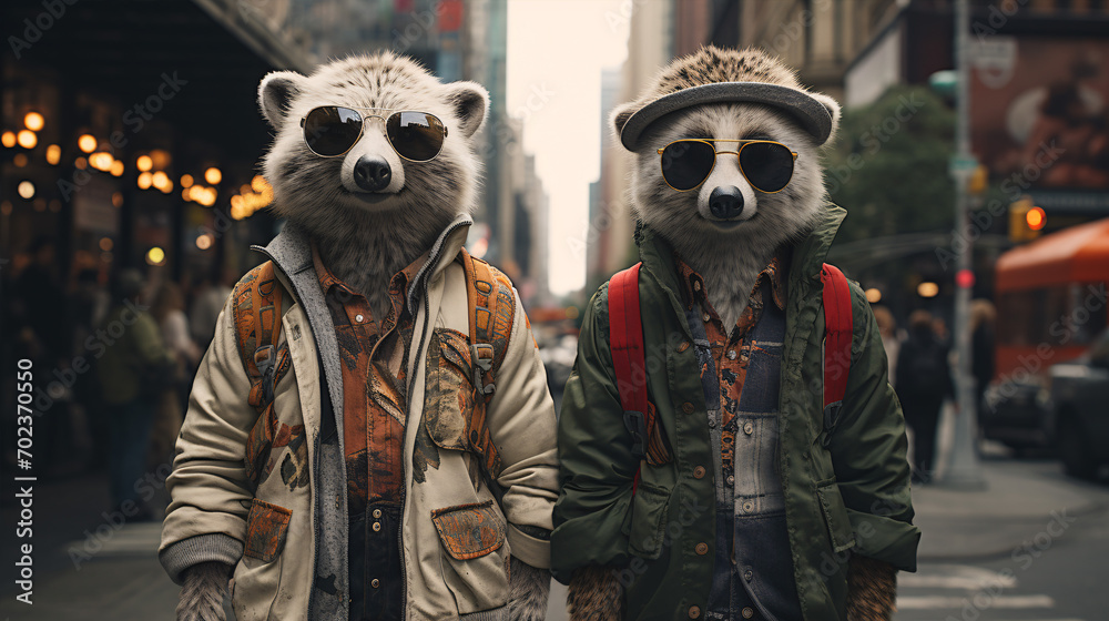 Animal-people clad in fashionable garb explore the metropolis, adding a hint of playfulness to the urban environment. Animal-people clad in fashionable garb explore the metropolis, adding a hint of playfulness to the urban environment.