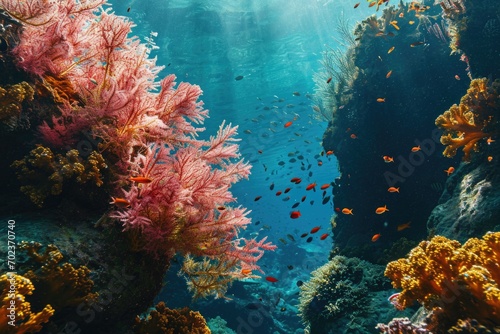 A bright underwater world with coral reefs © Julia Jones