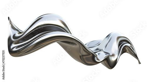 3d rendering wave chrome metallic band. Flowing abstract metal shape. photo