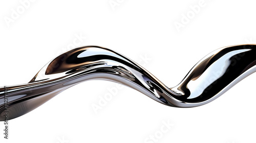3d rendering wave chrome metallic band. Flowing abstract metal shape.