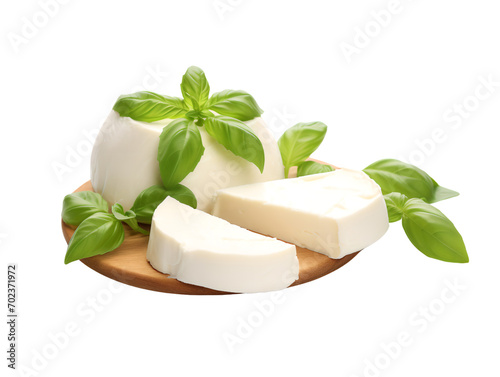Mozzarella cheese, isolated on a transparent or white background