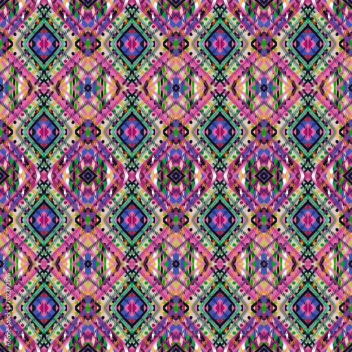 Geometric ethnic oriental ikat seamless pattern traditional design for background  carpet  wallpaper  clothing  wrapping  batik  fabric  vector illustration embroidery style.