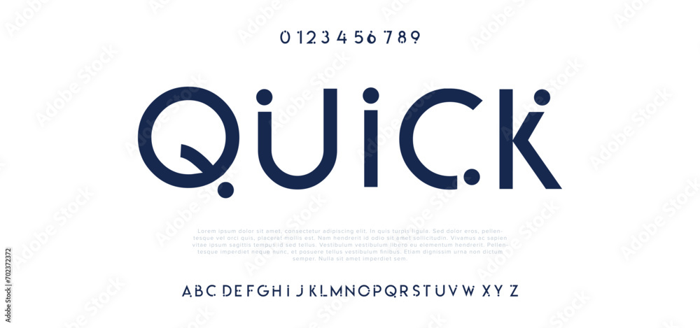 QuickModern abstract digital alphabet font. Minimal technology typography, Creative urban sport fashion futuristic font and with numbers. vector illustration - obrazy, fototapety, plakaty 