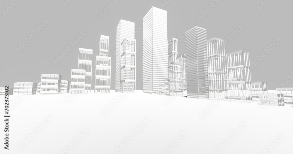 Cityscape background modern buildings along empty road 3d render