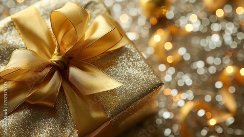 Golden Elegance: Gift Box with Ribbon for Festive Occasions