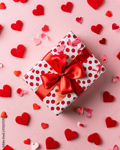 Valentine's Day Charm: Gift Box and Hearts on Pink