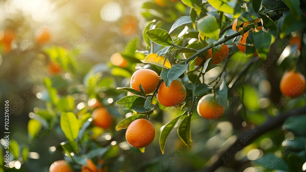 Abundant Citrus Harvest: Organic Ripe Oranges and Tangerines on Sunlit Branches