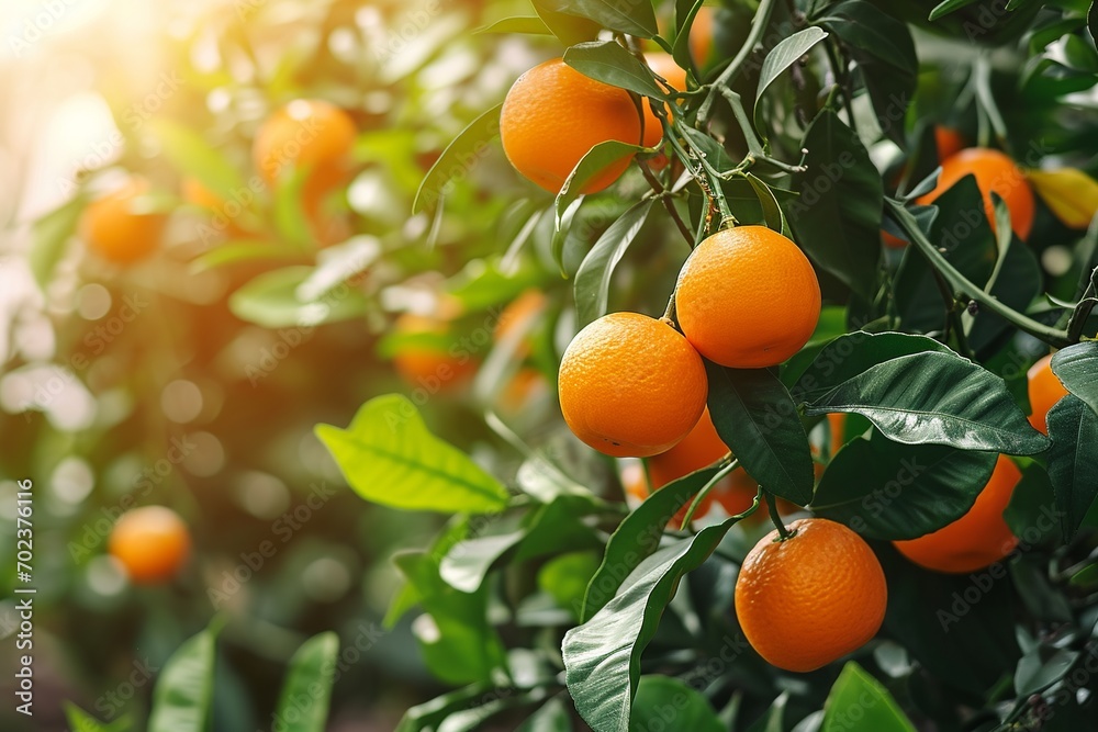 Abundant Citrus Harvest: Organic Ripe Oranges and Tangerines on Sunlit Branches Abundant Citrus Harvest: Organic Ripe Oranges and Tangerines on Sunlit Branches