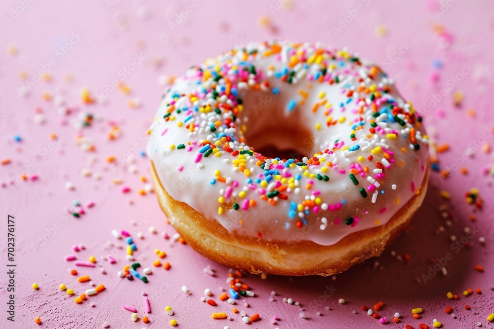 Sweet Indulgence: Glazed Donut with Colorful Sprinkles Sweet Indulgence: Glazed Donut with Colorful Sprinkles