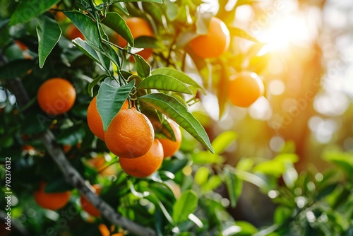 Abundant Citrus Harvest: Organic Ripe Oranges and Tangerines on Sunlit Branches