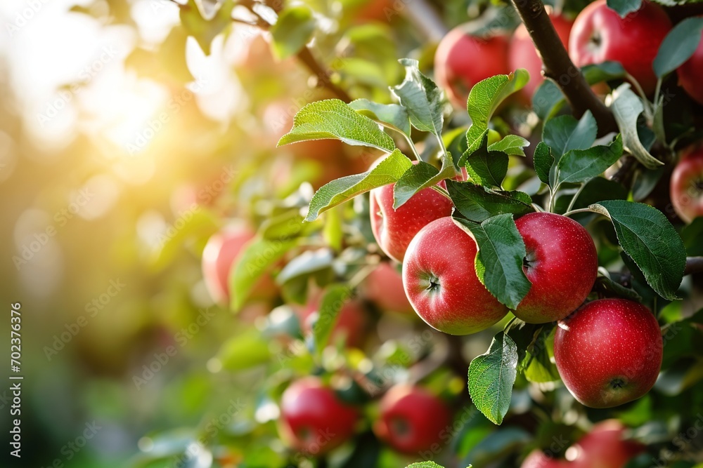 Obraz premium Sunny Orchard Delight: Ripe Apples on Lush Branches