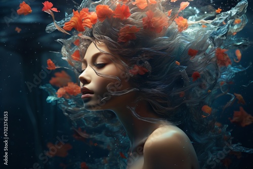 A beautiful girl drowning underwater