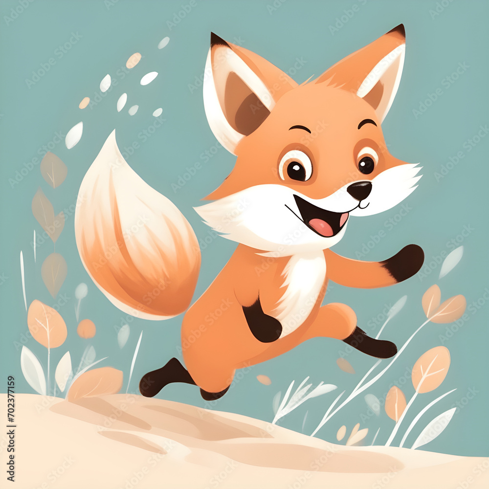 Obraz premium red fox in the forest cartoon