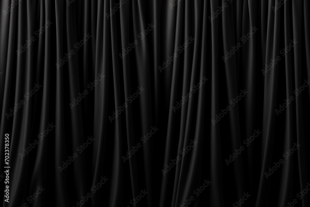black window curtains with folds - obrazy, fototapety, plakaty 