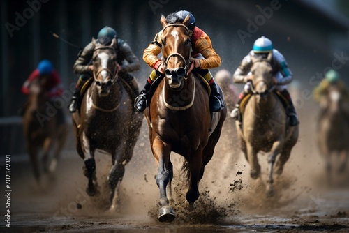 Horse racing with jockeys riding their horses in the race © Tarun