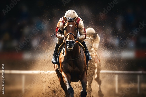 Close up of a jockey riding his horse in the horse race photo