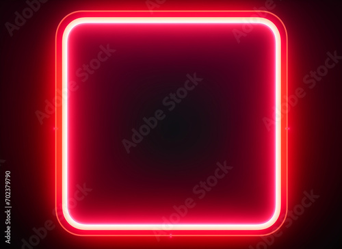 neon red square frame with rounded edges dimly glowing with light on dark background