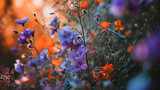 a blurry photo of purple and orange flowers