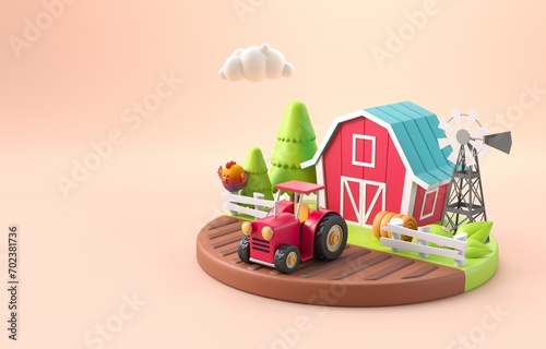 Isolated 3D Farm. 3D Illustration