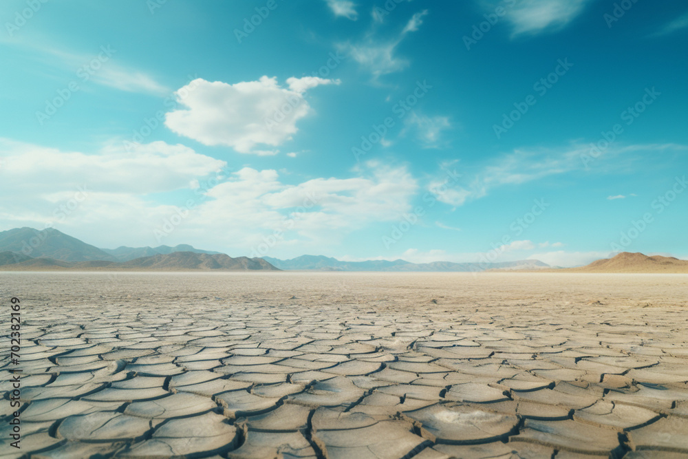 Fototapeta premium Dry Surface on a Desert with Endless Sky Blue