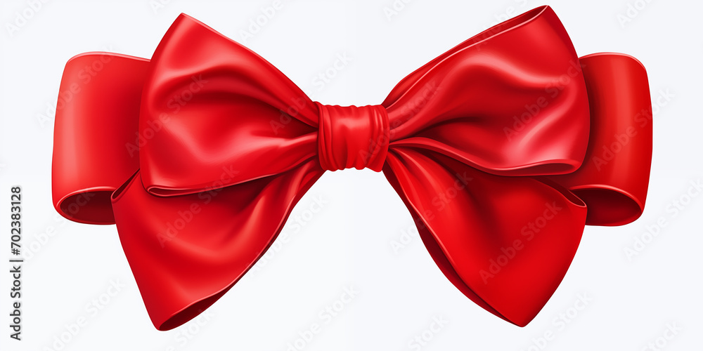 A red bow of satin tied along an edge on a white background. Valentine’s Day celebration. Xmas. A present. Generated by artificial intelligence. A red bow of satin tied along an edge on a white background. Valentine’s Day celebration. Xmas. A present. Generated by artificial intelligence.