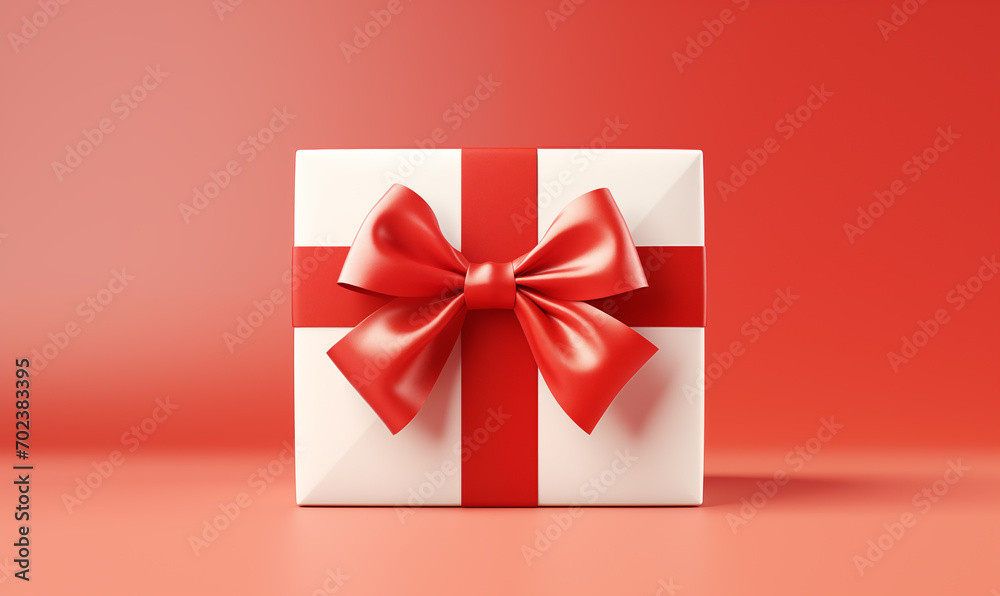 A white gift box with a red bow on a red background. Valentine’s Day celebration. Christmas. Generated by artificial intelligence. A white gift box with a red bow on a red background. Valentine’s Day celebration. Christmas. Generated by artificial intelligence.