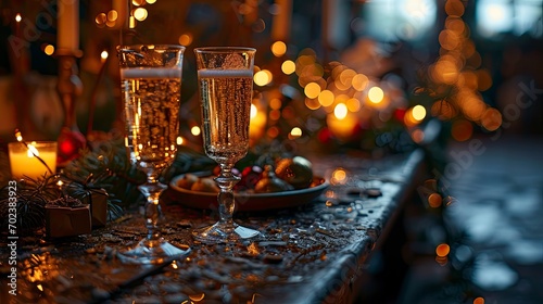 Two Festive Champagne Glasses On Holiday  Background HD  Illustrations