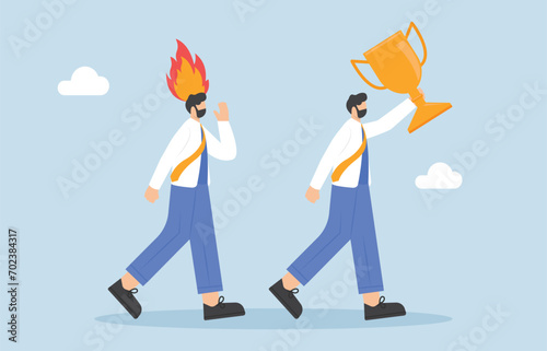Businessman holding a trophy cup and other man is envious, vector illustration cartoon

