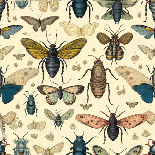 Wall paintings and stylized insect abstract painting patterns, Created ai generated.