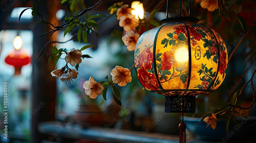 Yellow Chinese Lantern Vintage Black Background, Background HD, Illustrations