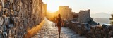 Sunset Stroll: Exploring Rhodes Island's Historic Streets with a Young Traveler