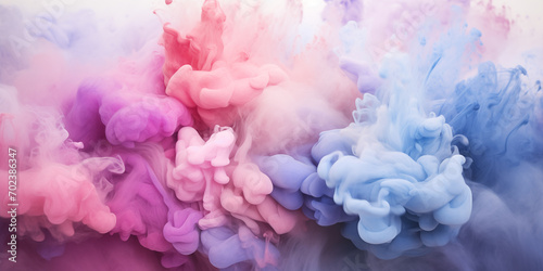 Pink-blue fluffy pastel ink smoke on a white background. Generated by artificial intelligence.