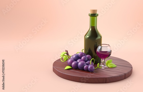 Fototapeta Naklejka Na Ścianę i Meble -  Bottle of Wine. 3D Illustration