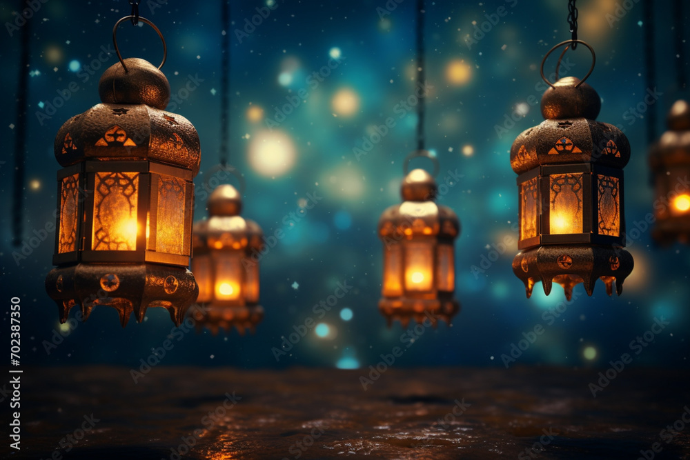 Enchanted Ramadan Lanterns Aglow Against a Starry Night Sky