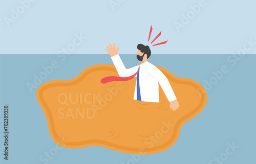 Businessman stand on word trap quicksand, vector illustration cartoon

