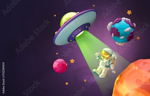 Astronaut Being Abducted by Aliens. 3D Illustration