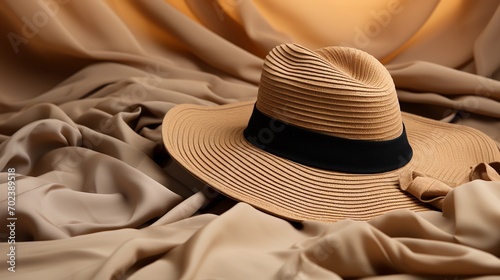 Elegant Summer Sun Hat with Wide Brim and Ribbon, Stylish Choice for Beach and Outdoor Adventures photo