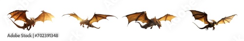 Golden fantasy dragon in flight - Pen tool premium cutout - Transparent PNG background - Mythological dragon beast creature in flight with long wings - Yellow fantasy dragon in flight