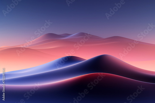 Graphic Harmonious mountain silhouettes at dusk. Horizontal illustration