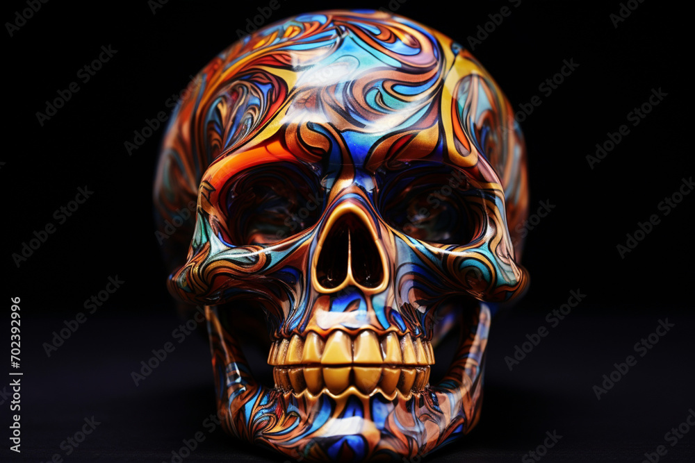Glass designer skull on black background