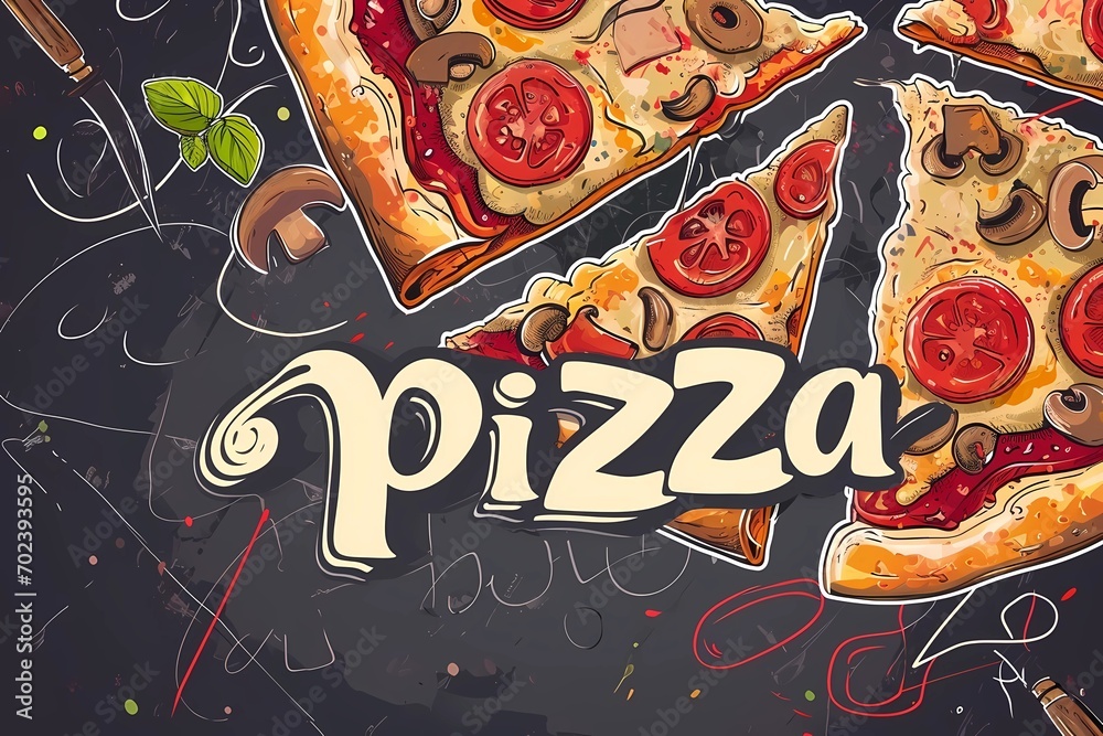 pizza drawing Italian cuisine drawing for pizzeria illustration for
