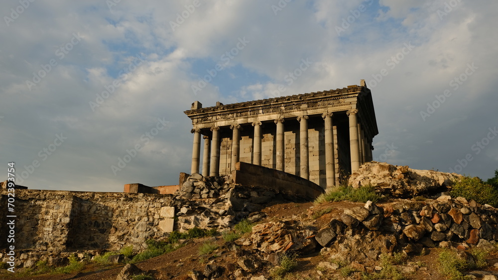 Garni temple in Armenia. Greco-Roman antique building. Horizontal view